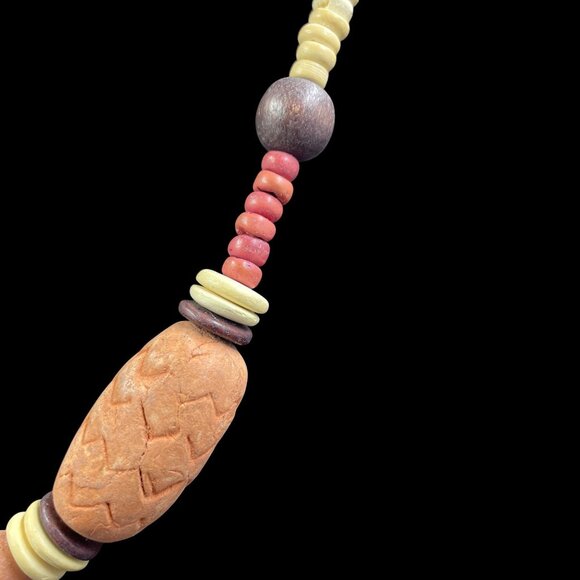 Handmade Bohemian Rustic Beaded Necklace Vintage Prairie Cottagecore Jewelry 32" - Picture 4 of 7